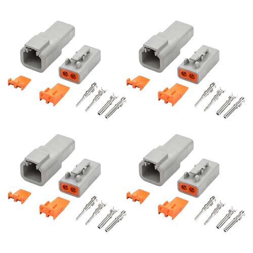 4 Set DTP Connector Kit, 2-Pin Waterproof Auto Electrical Wire Connector with Size 12 Stamped Contacts, 12-14 AWG Male and Female DTP Wiring Harness Plug for Car Truck Motorcycle - color: 2-Pin