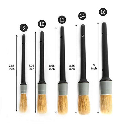AUTO CARE Natural Boar Hair Detail Brush (Set of 5),Premium Detail Brushes for Engines, Wheels, Interior, Leather, Trim,Air Vents, Emblems