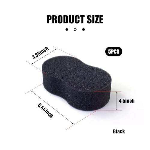 UGSHY 5 PCS Car Wash Sponge for Cleaning, 8.6In x 4.3In x 1.7In Vehicle Compressed Scrubber Kit, Universal Automotive Easy Grip Sponges for Motorcycle Bike Truck SUV Kitchen Dishes Bathroom (Black)