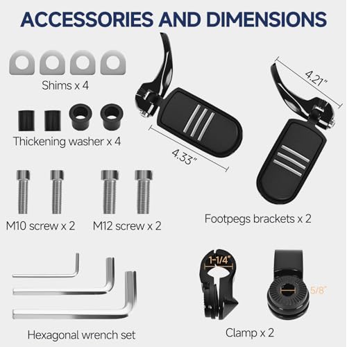 Upgraded-Highway Pegs, 1.25" Highway Footpegs Aluminum Short Angled Fit For 1''&1.25''(25/32mm) Crash Bars Compatible with Harley Road Electra Glide Road King Street Glide Softail Dyna Sportster Black