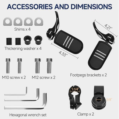 Upgraded-Highway Pegs, 1.25" Highway Footpegs Aluminum Short Angled Fit For 1''&1.25''(25/32mm) Crash Bars Compatible with Harley Road Electra Glide Road King Street Glide Softail Dyna Sportster Black