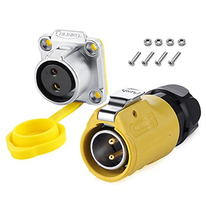 2 Pin Waterproof Connectors, Waterproof Electrical Connectors, M20 Power Connectors, Aviation Cable Connectors for Automotive, Marine, Lights, and Other Indoor/Outdoor Electrical Wire Connections - style: 2PIN-Yellow-NEW