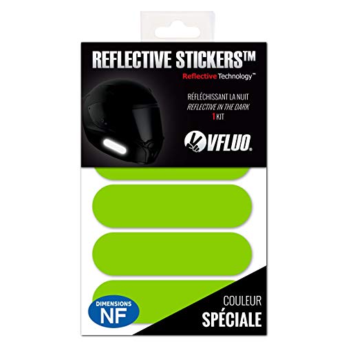 VFLUO - Kit 4 Retro Reflective Stripes Stickers for Mortorcyle Helmet - Stickers Approved to FR Dimension - High Visibility, 3M™ Technology - Discreet and design - Maximum Grip - color: kawasaki Green, size: 1