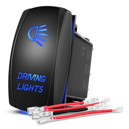 Nilight Driving Lights Rocker Switch Led Light Bar 5 Pin Laser On Off SPST Switches 20A/12V 10A/24V Blue with Jumper Wires Set for Cars Trucks Boats ATVs UTVs RVs - size: DRIVING LIGHTS