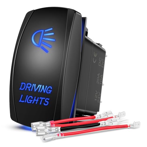 Nilight Driving Lights Rocker Switch Led Light Bar 5 Pin Laser On Off SPST Switches 20A/12V 10A/24V Blue with Jumper Wires Set for Cars Trucks Boats ATVs UTVs RVs - size: DRIVING LIGHTS