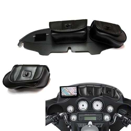 MZS Touring Motorcycle Windshield Bag, Three Pocket Batwing Fairing Pouches Accessories Black Compatible with 1996-2013 Electra Glide Ultra Tri Street Glide Trike Models