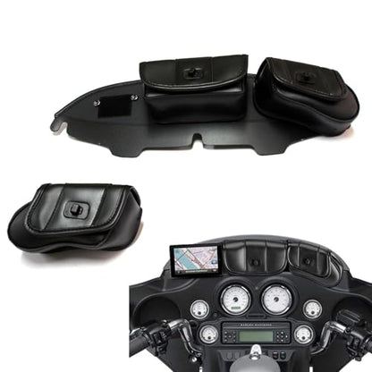 MZS Touring Motorcycle Windshield Bag, Three Pocket Batwing Fairing Pouches Accessories Black Compatible with 1996-2013 Electra Glide Ultra Tri Street Glide Trike Models
