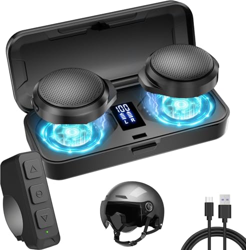 OBEST Motorcycle Bluetooth Headset with Charging Case, Helmet Bluetooth Speaker with Microphones & LED Display, 1900mAh Battery with 50Hours Work Time Wireless Headsets for Riding and Skiing
