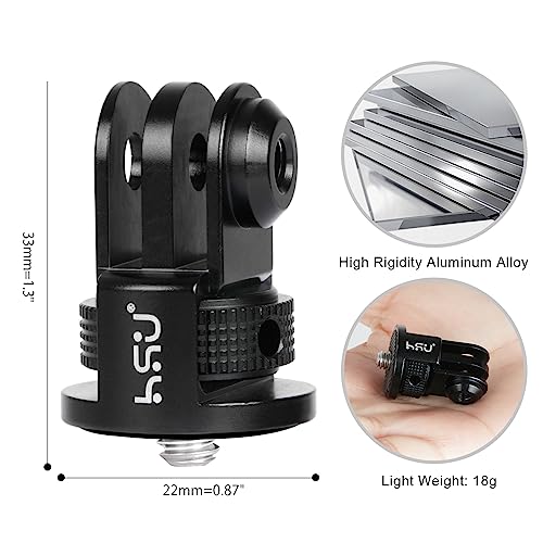 HSU Aluminum Tripod Mount Adapter, 1/4" 20 Mount for GoPro Hero 13/12/11/10/9/8/7 Insta360 X3/X2/X/RS/R and Other Cameras (Black)