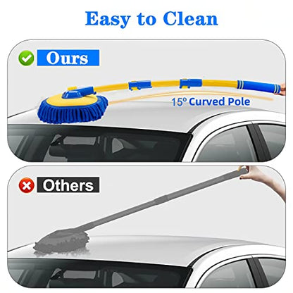 Mveqrrn Upgrade Car Wash Brush with Long Handle,Car Wash Brush Car Cleaning Brush Kit Car Wash Mop Car Wash Brush with Telescopic Pole Car Washing Brush with Scratch-Free Replacement Head(Blue - color: Blue-001