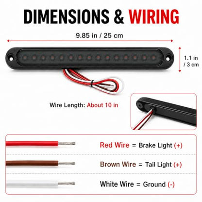 Smoke Lens Red 15 LED Trailer Brake Tail Light, 10" LED Bar Stop Turn Tail Lights Waterproof Third 3rd Brake Strip Red Light for Marine Boats Golf Cart Offroad Truck RV UTV ATV - color: Smoke Lens