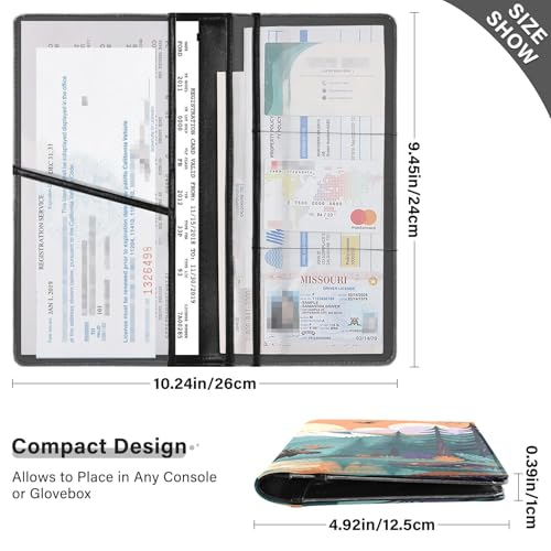 GuoChe Pu Leather Registration and Insurance Card Holder Men Women Document Wallet for any Car, Truck, Motorcycle, Trailer or Boat Wilderness Moose Lake Print - color: 2