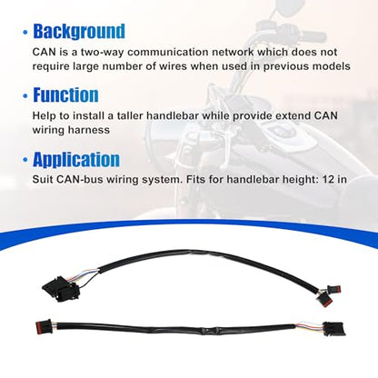 X AUTOHAUX 12 Inch Handlebar CAN Bus Circuit Wire Extension Harness for Harley Davidson Softail Dynas Electra Glide Road Glide Sportster Handlebar Wire Extension Switch Wiring Harness - size: 12in