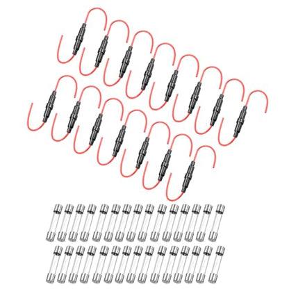 uxcell 15 Pcs 6x30mm Inline Screw Type Fuse Holder 16 Gauge AWG Red Wire with 30 Pcs 10A Fast Blow Glass Fuses - size: 16awg,6x30mm