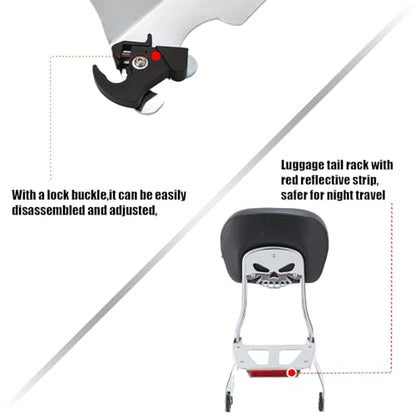 Kinglemc Sissy Bar backrest Luggage Rack for Harley Sportster XL883 XL1200 883 1200 Iron Superlow with Lock with Docking Hardware (Chrome) - color: Chrome
