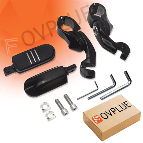 FOVPLUE 1.25" Highway Footpegs,Short Angled Adjustable Highway Pegs w/Mounts for Harley Touring Street Glide Electra Glide Road King Softail CVO Dyna Trike VRSC Sportster w/1-1/4" Engine Guard,Black#3 - color: Gloss Black Highway Footpegs