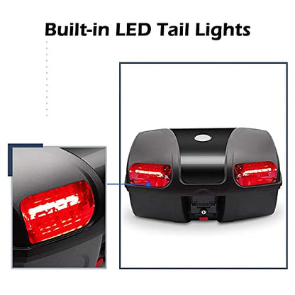 Universal Motorcycle Rear Top Box Tail Trunk Luggage Storage Case,47 Litre Hard Case with Mounting Hardware,with LED Light,Black - size: 47L with LED Light