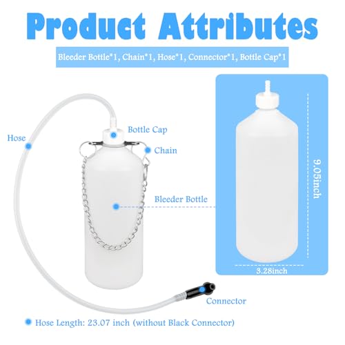 Car Brake Bleeder Bottle Kit,Practical One Man Brake Bleeder Kit Includes 23.07" Hose/1L Brakes Bleed Bottle/Chain/Connector,Professional Automotive Tools Brakes Fluid Bleeders Kits