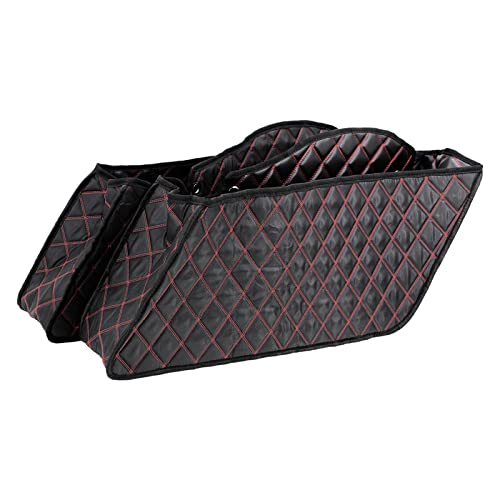 Non-Stretched Saddlebag Liners Inserts Red Thread Compatible with Harley Touring Electra Street Glide Road King 2014-2023 1 Pair - color: Red Stitching