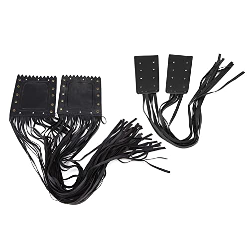 Qqmora Motorcycle Handlebar Tassel Cover Fashionable Fringe Style Design Soft Leather Grips Universal Fit for Cruiser Chopper Bobber Custom Synthetic Leather Black 2pcs