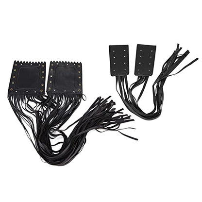 Qqmora Motorcycle Handlebar Tassel Cover Fashionable Fringe Style Design Soft Leather Grips Universal Fit for Cruiser Chopper Bobber Custom Synthetic Leather Black 2pcs