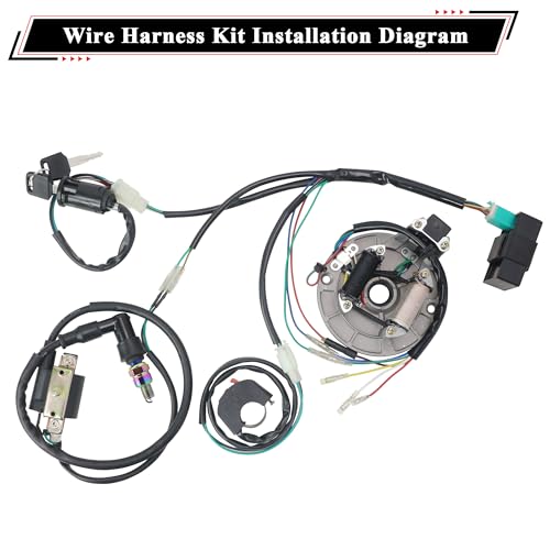 Rebuild Kick Start Dirt Pit Bike Wire Harness Wiring Loom Kit with Ignition Coil CDI 2 Coil Stator Blue A7TC Spark Plug for 50cc 70cc 90cc110cc 125cc 140cc Lifan Loncin Zongshen YX - color: Blue