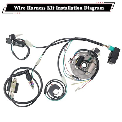 Rebuild Kick Start Dirt Pit Bike Wire Harness Wiring Loom Kit with Ignition Coil CDI 2 Coil Stator Blue A7TC Spark Plug for 50cc 70cc 90cc110cc 125cc 140cc Lifan Loncin Zongshen YX - color: Blue