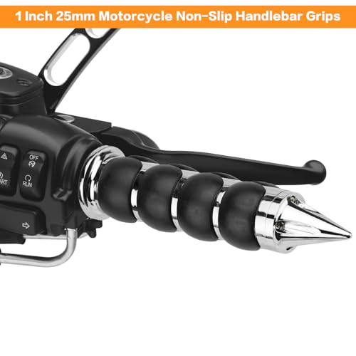 Motorcycle Hand Grips 1 Inch 25MM Handlebar Grip Throttle Non-Slip Universal Compatible with Harley Davidson Dyna Sportster 883 Road King Electra Glide Street Glide - color: Chrome-E