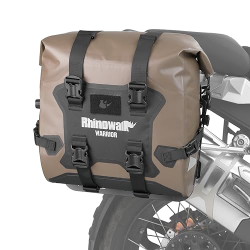 Rhinowalk Waterproof Motorcycle Saddle Bag, Roll-Top Side Pannier with Magnetic Closure, Approx. 24L–42L Expandable Capacity Rear Rack Luggage（Brown, 2pc） - color: Brown 24L, 2pc, size: 48L