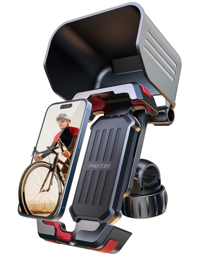 Pnitri Bike Phone Holder, [ Avoid Glare] Handlebar Phone Mount for Motorcycle Ebike Scooter, [ Super Easy Install] Phone Mount for iPhone Samsung 4.7" to 7.2" Smartphone - color: Black Red With Sunshade (1 PC)