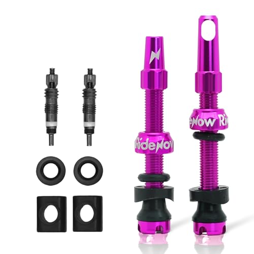 RideNow Tubeless Presta Valve Stems, 45mm Super Light 7075 Aluminum Alloy Presta Tubeless Valve Stem Kit with Valve Core Remover Tool and Valve Stem Caps, Multiple Color and Size Options(Pair), Purple - color: Purple, size: 45mm