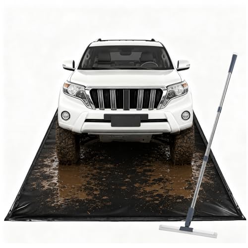Garage Floor Mat 8'6" x 22', Heavy Duty 1300D PVC Containment Mat with Floor Squeegee, Waterproof Protection from Snow, Rain and Mud for Cars, Black - size: 8'6" x 22'