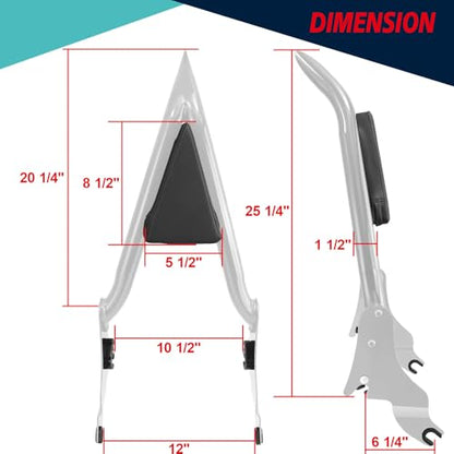 YHMOTO Detachable Sissy Bar Passenger Backrest 22" Inch Rear Pad Fit for Harley Touring Models 2009-2025 Road King Ultra CVO Limited Street Glide Road Glide Electra Glide (Chrome) - color: Chrome Sissy Bar