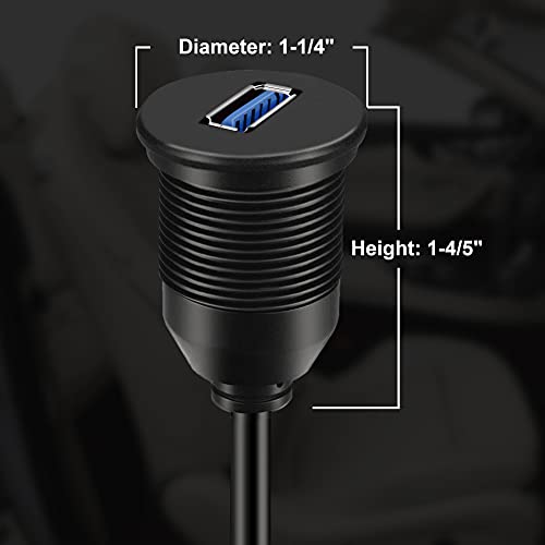 Single Port USB 3.0 Male to Female AUX Car Mount Flush Cable Waterproof Extension for Car Truck Boat Motorcycle Dashboard Panel 1ft - size: 1ft