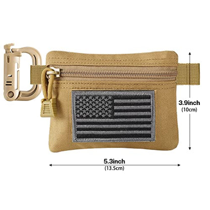 FRTKK 2 Pack Tactical Compact EDC Pouches Military Molle Utility Pouch Accessories Organizer Pouch Coin Purse Keychain Pocket Credit Card Holder Waist Pack - color: Tan 3
