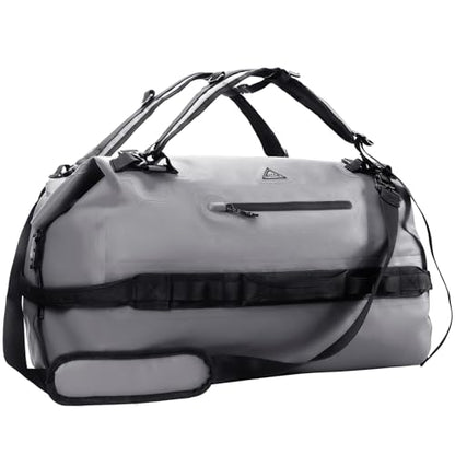 Haimont IPX7 Waterproof Roll-Top Dry Duffel Backpack | 60L/90L Sizes, 500D Tarpaulin, Welded Seams, Mesh Pockets, Boating & Kayaking - color: Light Gray, size: 60L