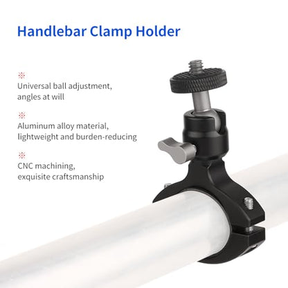 Bike Camera Handlebar Mount Motorcycle Pole Mount with 360° Ballhead Aluminum Handlebar Holder Compatible with GoPro/Insta360/AKASO/DJI Osmo Action Cameras