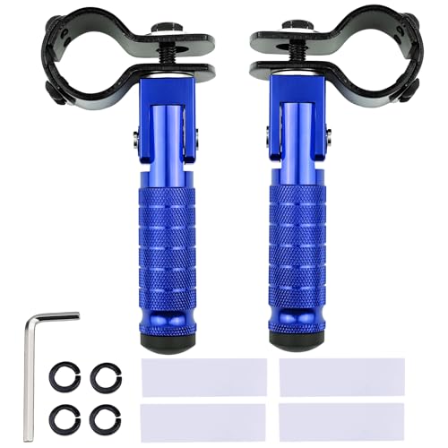 2-in-1 Clamp-On & Bolt-On Foldable Foot Pegs, Motorcycle Foot Pegs with Removable Pipe Clamps, M8 Mount or 26–32mm Tube Fit, for E-Bike, Mini Bike & Custom Builds （1 Pair, Anodized Blue) - color: Anodized Blue