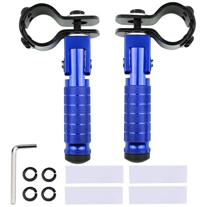 2-in-1 Clamp-On & Bolt-On Foldable Foot Pegs, Motorcycle Foot Pegs with Removable Pipe Clamps, M8 Mount or 26–32mm Tube Fit, for E-Bike, Mini Bike & Custom Builds （1 Pair, Anodized Blue) - color: Anodized Blue