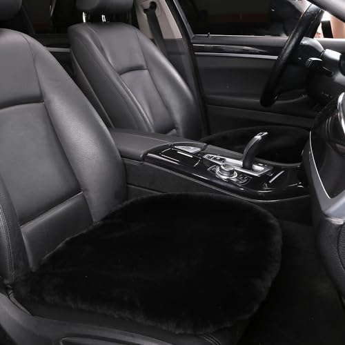 Genuine Sheepskin Car Seat Cushion Natural Fur Wool Seat Cover for Cars Trucks SUV Soft Comfort Office Chair Protector Pad Car Accessories Universal Fit - color: Black