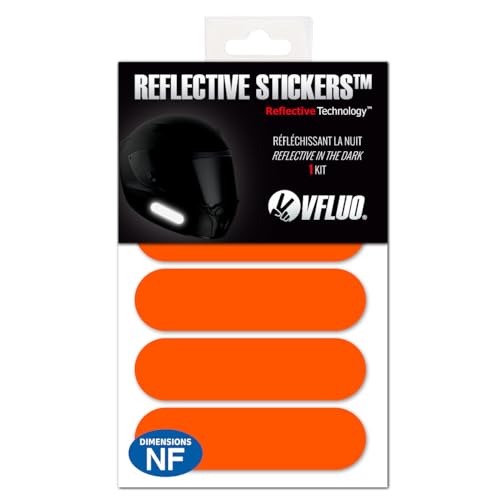 VFLUO - Kit 4 Retro Reflective Stripes Stickers for Mortorcyle Helmet - Stickers Approved to FR Dimension - High Visibility, 3M™ Technology - Discreet and design - Maximum Grip - color: Orange, size: 1