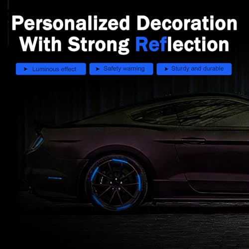 20 PCS Car Wheel Reflective Sticker, Waterproof Night Safety Warning Decal, Anti-Scratch Wheel Rim Eyebrow Stripe, Universal for Car SUV Motorcycle (Blue) - color: Blue