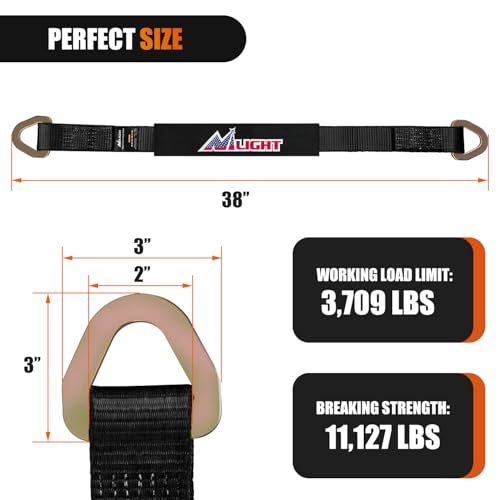 Nilight Axle Tie Down Straps 2" x 38" with D-Rings and Protective Sleeve 11,127 LBS Break Strength – Car Hauler Tie-Downs for Engine Hoist Truck Trailer & UTV 4Pack (Black) - color: 2inx 38in Axle Tie Down Straps 4Pcs Black