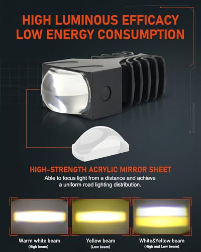 NOVSIGHT LED Grille Projector Driving Light, Motorcycle Dual Color Amber/White 3 Modes Hi/Lo Beam Auxiliary Fog Lights, Mini Off Road Pod Lights for Truck SUV ATV UTV, IP68 Waterproof, Pack of 2