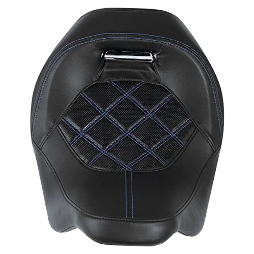TCT-MOTORPARTS Low-Profile Driver Seat Front Solo Seat Fits for Harley Touring 2009-2023 Electra Street Road Glide CVO Road King Blue Stitching - color: Driver Seat Blue