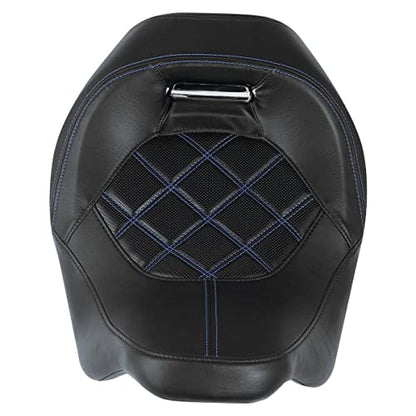 TCT-MOTORPARTS Low-Profile Driver Seat Front Solo Seat Fits for Harley Touring 2009-2023 Electra Street Road Glide CVO Road King Blue Stitching - color: Driver Seat Blue