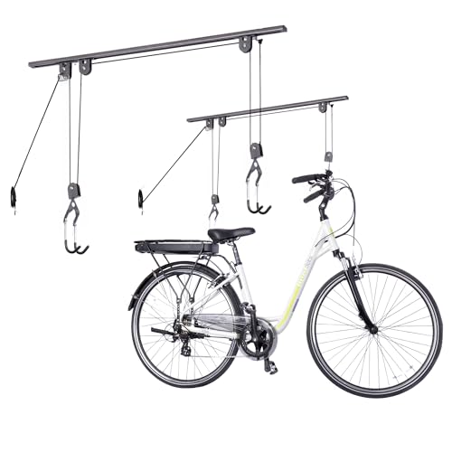 Bike Hoist- Heavy Duty for Space Saving - Road, Commuter & Mountain Bikes, Holds Kayaks & Ladders - No-Hassle Installation for Quick & Easy Access - style: Bike Hoist Pro With Kayak Straps 2-pack