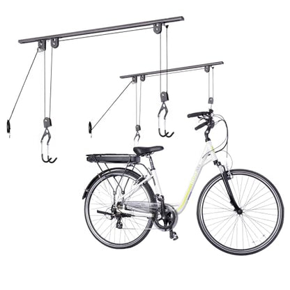 Bike Hoist- Heavy Duty for Space Saving - Road, Commuter & Mountain Bikes, Holds Kayaks & Ladders - No-Hassle Installation for Quick & Easy Access - style: Bike Hoist Pro With Kayak Straps 2-pack