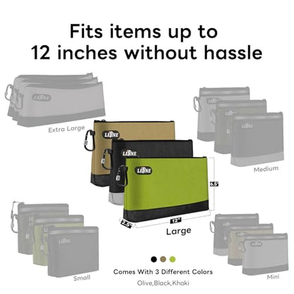 LETINE Tool Pouches Zipper Bag, Water Resistant 1680D Oxford Pouch Bags with Carabiners, Extra Wide Flat Bottom Stand-Up Tool Storage and Organizers, 3-Pack Large - size: 3 Pack Large