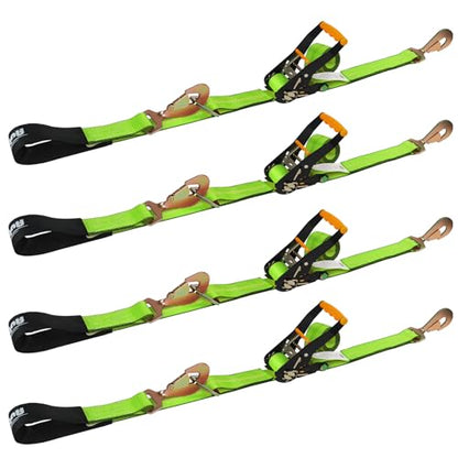 Heavy Duty 4 Pack Axle Tie Down Straps for Trailers-2" x 114" Car Hauler Straps with Snap Hooks-10,000 lbs Break Strength, 3300 lbs Capacity - DOT Certified Wheel Ratchet Tie Downs (Green) - color: Hi Viz Green